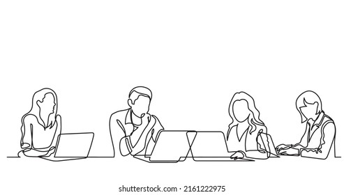 continuous line drawing of office workers at business meeting