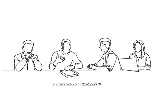 dibujo en línea continua de los trabajadores de oficina en la reunión de negocios