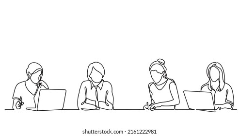 continuous line drawing of office workers at business meeting