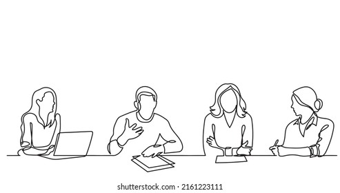 continuous line drawing of office workers at business meeting