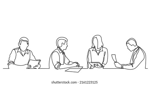 continuous line drawing of office workers at business meeting