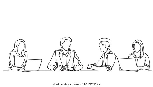 continuous line drawing of office workers at business meeting