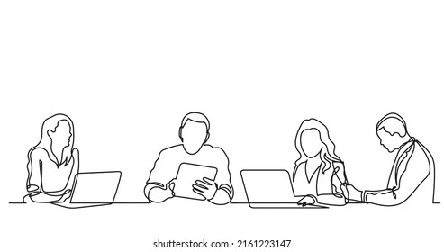 continuous line drawing of office workers at business meeting