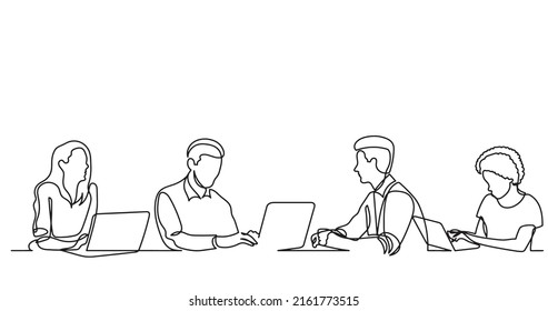 dibujo en línea continua de los trabajadores de oficina en la reunión de negocios