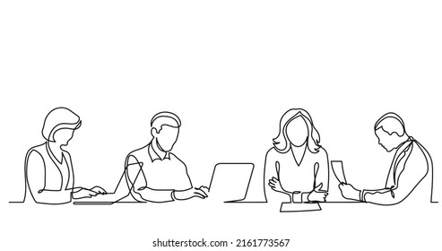 continuous line drawing of office workers at business meeting