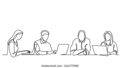 dibujo en línea continua de los trabajadores de oficina en la reunión de negocios