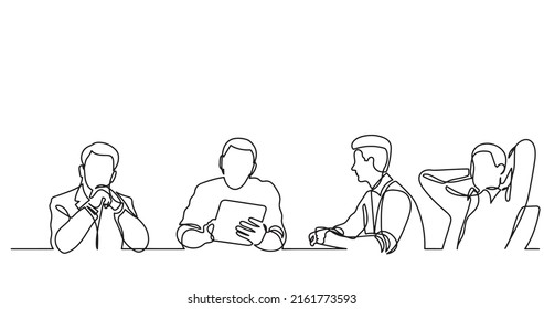 continuous line drawing of office workers at business meeting