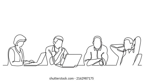 continuous line drawing of office workers at business meeting