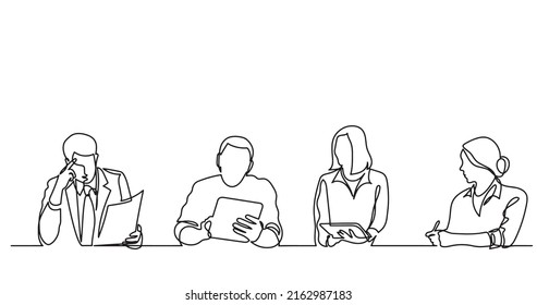 continuous line drawing of office workers at business meeting