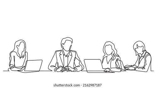 continuous line drawing of office workers at business meeting
