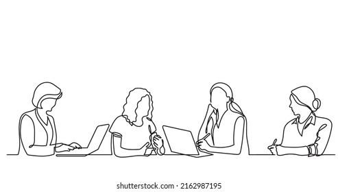 dibujo en línea continua de los trabajadores de oficina en la reunión de negocios