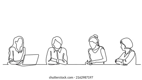 continuous line drawing of office workers at business meeting