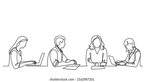 continuous line drawing of office workers at business meeting