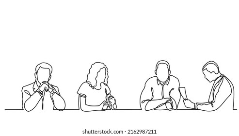 continuous line drawing of office workers at business meeting