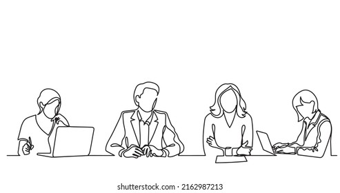 continuous line drawing of office workers at business meeting