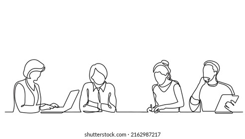 continuous line drawing of office workers at business meeting
