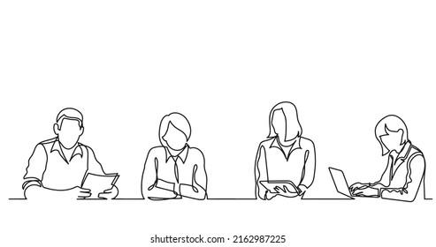 continuous line drawing of office workers at business meeting