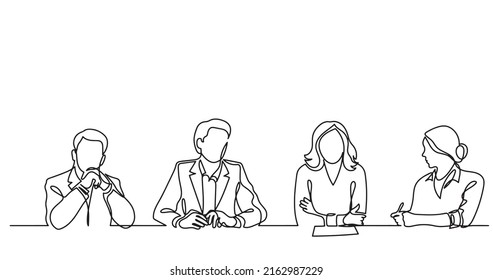 Continuous Line Drawing Of Office Workers At Business Meeting