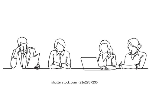 Continuous Line Drawing Of Office Workers At Business Meeting