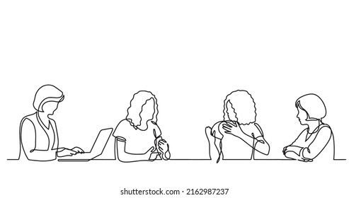 continuous line drawing of office workers at business meeting