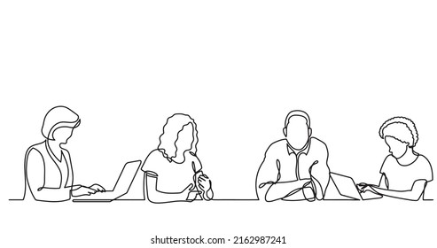 continuous line drawing of office workers at business meeting