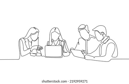 	
continuous line drawing of office workers at business meeting vector illustration