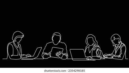 continuous line drawing of office workers at business meeting
