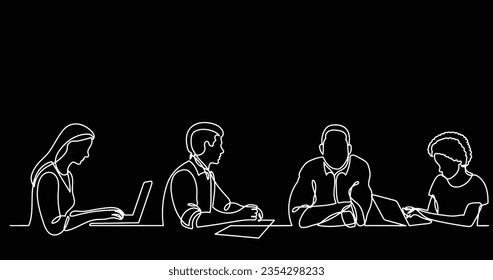 dibujo en línea continua de los trabajadores de oficina en la reunión de negocios
