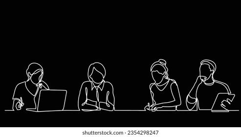 continuous line drawing of office workers at business meeting