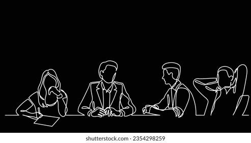 continuous line drawing of office workers at business meeting