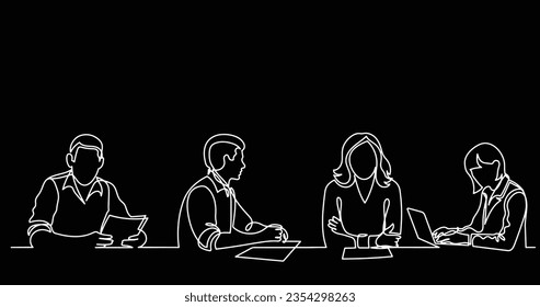 dibujo en línea continua de los trabajadores de oficina en la reunión de negocios