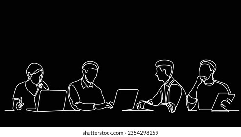 dibujo en línea continua de los trabajadores de oficina en la reunión de negocios