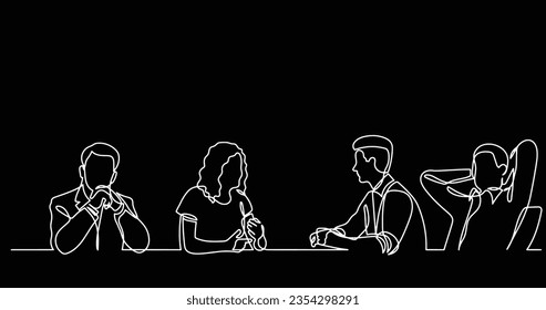 continuous line drawing of office workers at business meeting