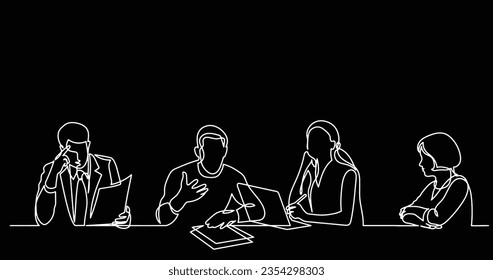 continuous line drawing of office workers at business meeting