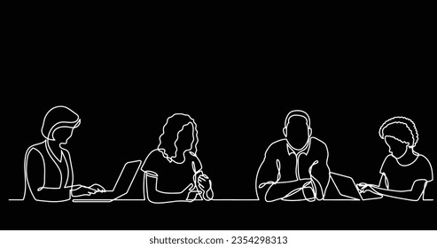 dibujo en línea continua de los trabajadores de oficina en la reunión de negocios