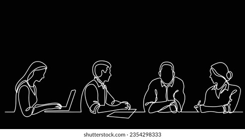 dibujo en línea continua de los trabajadores de oficina en la reunión de negocios