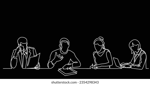 dibujo en línea continua de los trabajadores de oficina en la reunión de negocios