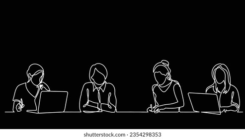 continuous line drawing of office workers at business meeting