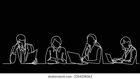 continuous line drawing of office workers at business meeting