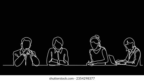 continuous line drawing of office workers at business meeting