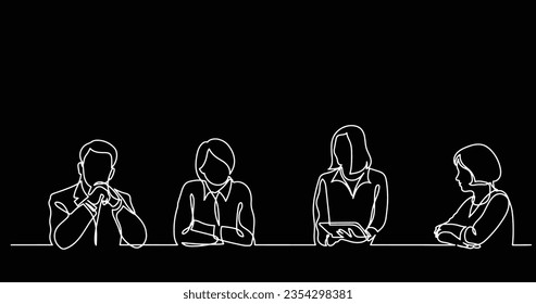 continuous line drawing of office workers at business meeting