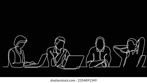 continuous line drawing of office workers at business meeting