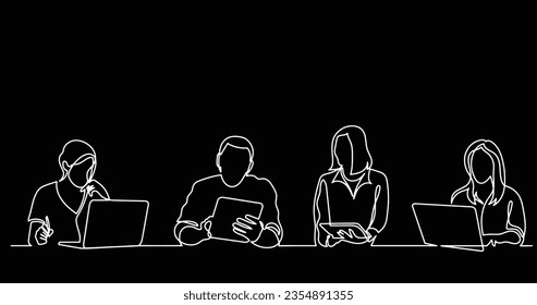 dibujo en línea continua de los trabajadores de oficina en la reunión de negocios