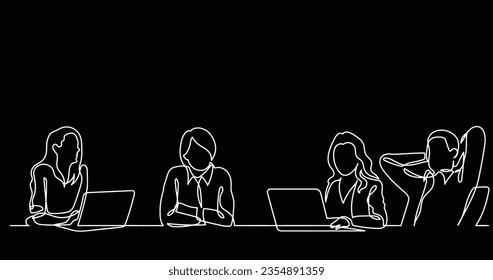 continuous line drawing of office workers at business meeting