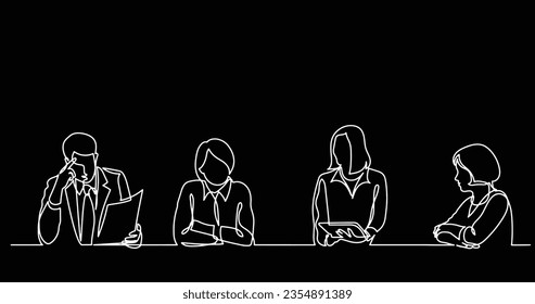 continuous line drawing of office workers at business meeting