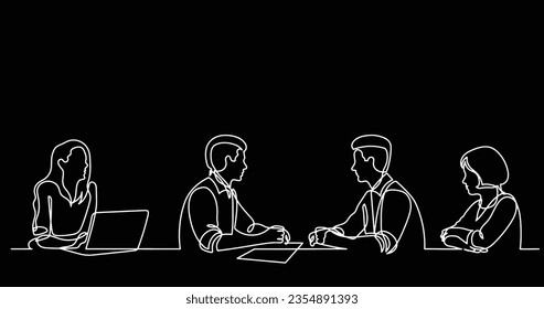 continuous line drawing of office workers at business meeting