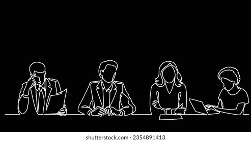 dibujo en línea continua de los trabajadores de oficina en la reunión de negocios