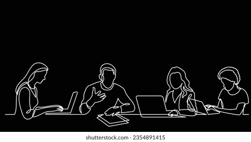 dibujo en línea continua de los trabajadores de oficina en la reunión de negocios