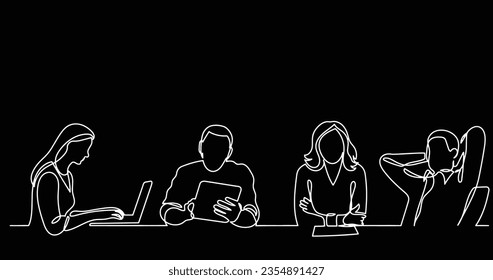 continuous line drawing of office workers at business meeting