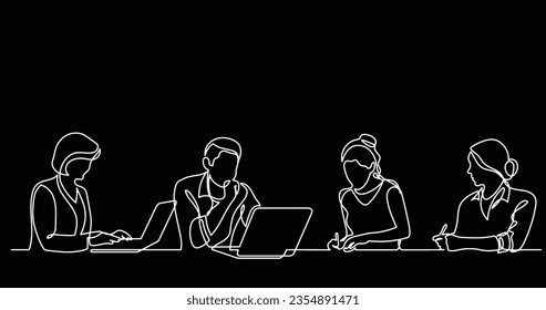 continuous line drawing of office workers at business meeting